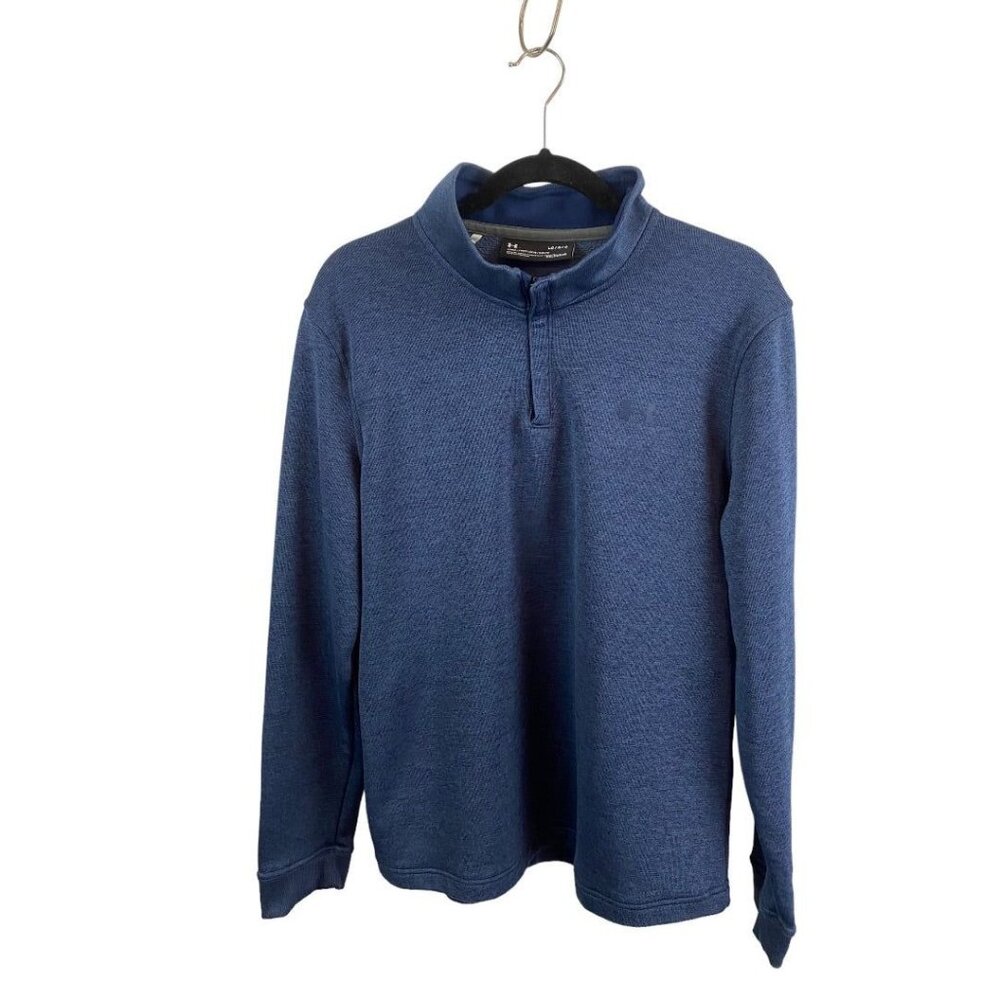 Large Under Armour Men's Navy Blue Sweater Fleece 1/4 Zip ColdGear Jacket 134770